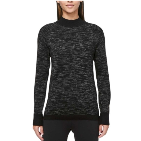 Lululemon Soft Shine Black Metallic Mock Neck Cashlu Sweater Size 6 - Picture 1 of 6